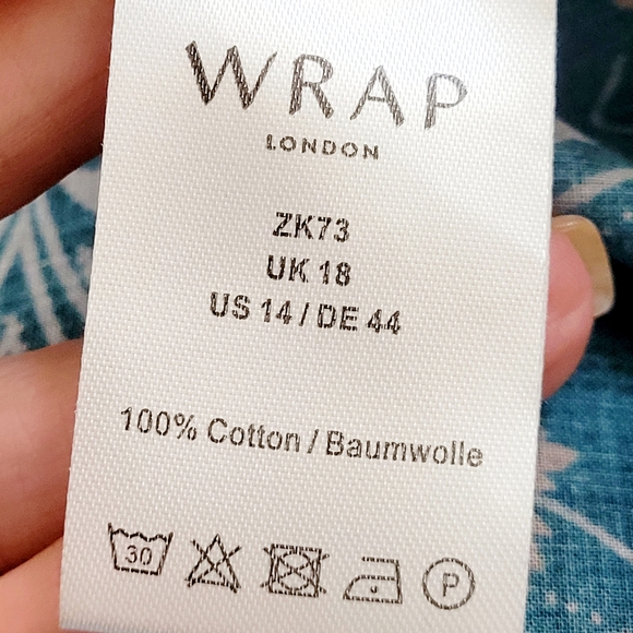 WRAP LONDON Puff Sleeve Feathers & Floral Printed Cotton Midi Dress Sz 14 - Picture 9 of 12